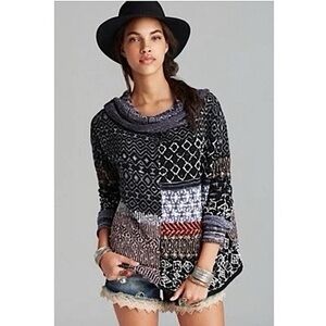 Free People Favorite Patchwork Knit Cowl Neck Sweater Fall Trendy